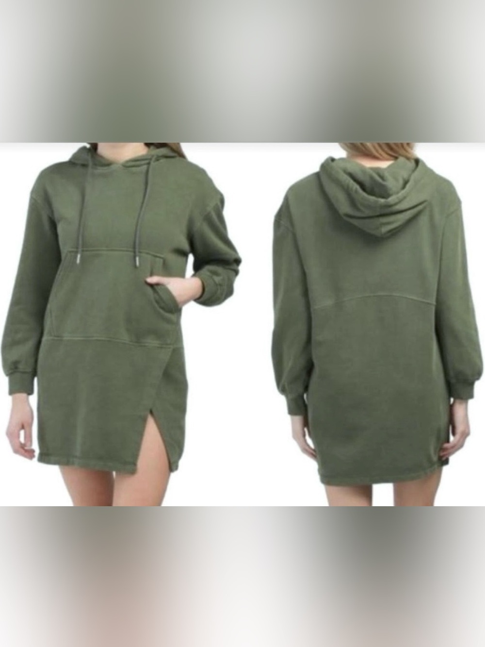 7 For All Mankind Oversized Hoodie Long Line Tunic Olive Size Medium